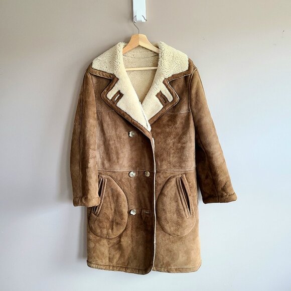 Vintage JJ sheepskin unisex coat/jacket with front pockets. Size M-L. - Picture 1 of 9